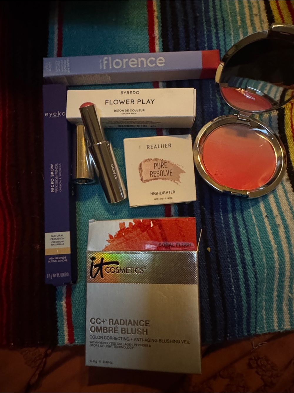 Byredo flower play lipstick it cosmetics ombré blush highlighter brow eyeko lip